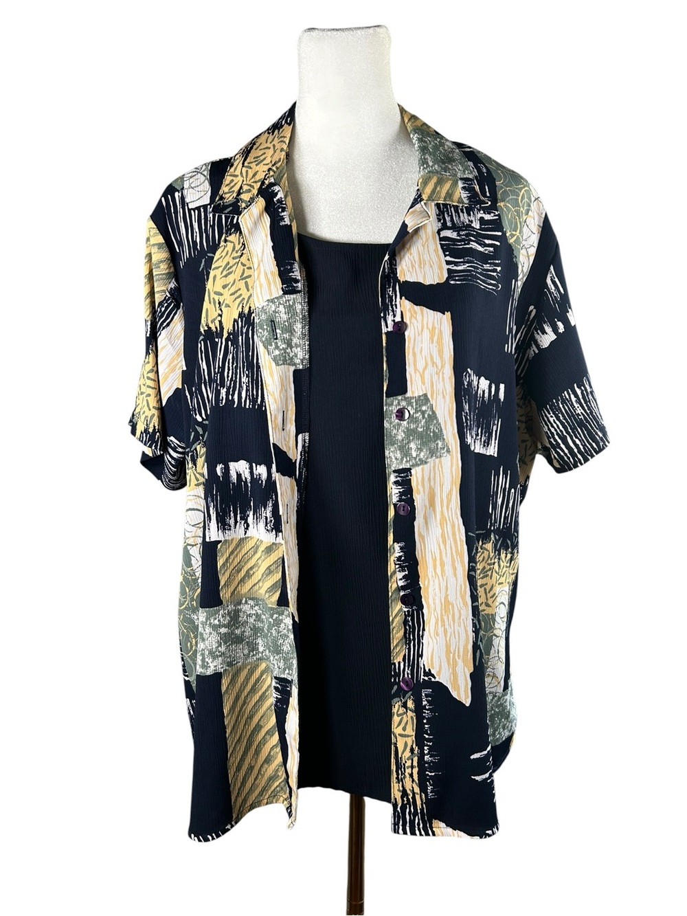 90s Grunge Abstract Geometric Shirt Tank Set Matching Co-ord Notations XL